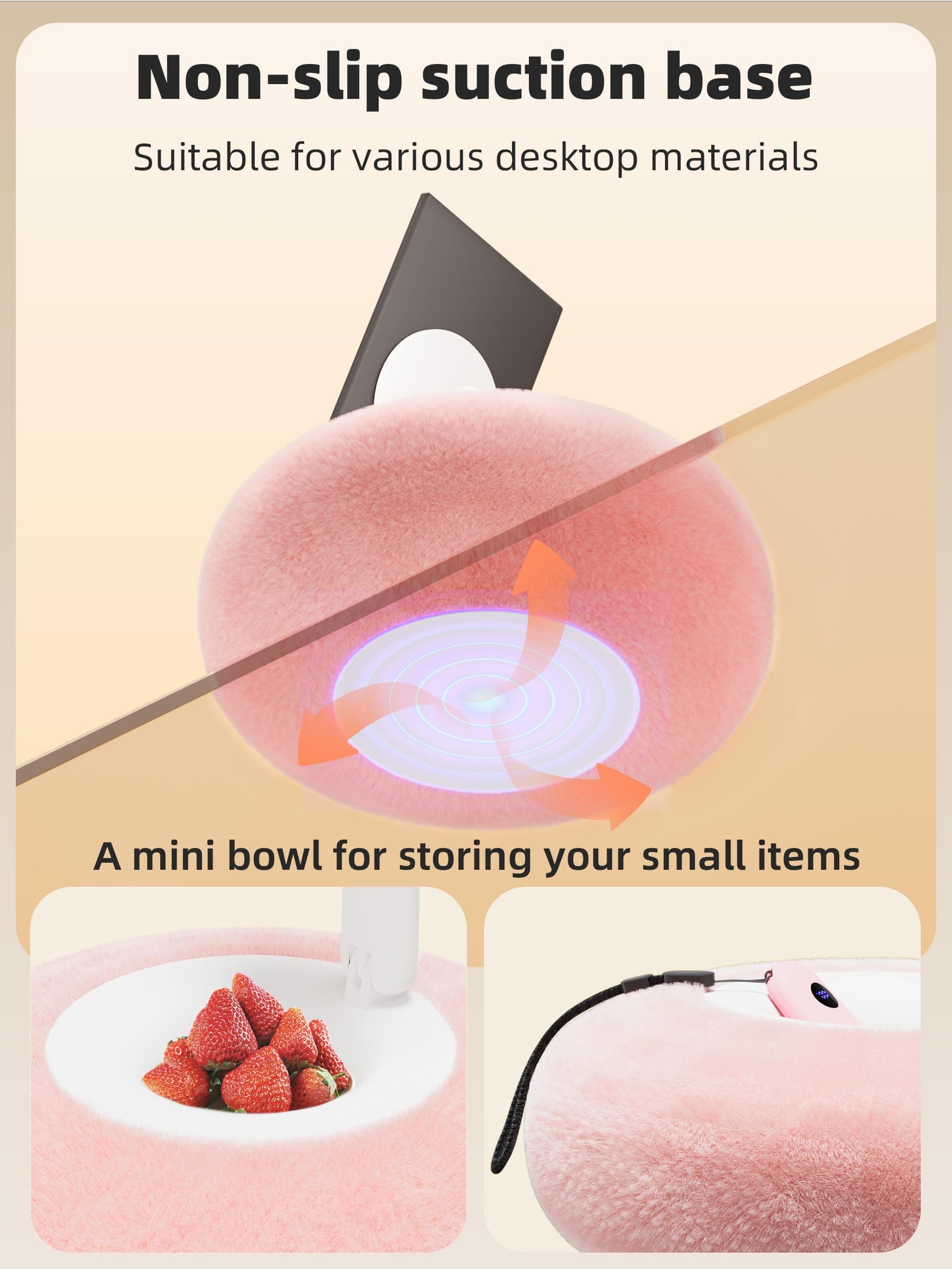 Magnetic Kindle Holder with Page Turner, Cozy Pillow Kindle Stand for Reading, 360° Adjustable Phone Holder for Bed, Small Bowl for Tablet Stand with Stable Suction Base (Pink) thumbnail 4