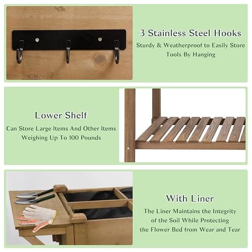 Raised Garden Bed Outdoor with Legs, 81"x 23" x 31" Elevated Wood Planter Box Stand for Backyard Patio, Garden Flower Beds with Liner Hooks Divider Panel Drainage Holes, Gift for Gardening, Brown thumbnail 3