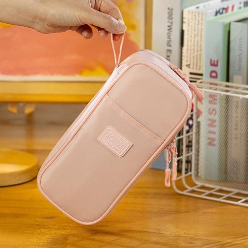 CICIMELON Large Pencil Case Big Storage Pen Pouch Bag with Compartment for School Supplies Office College Teen Boys Girls Adults, Upgraded Pink - Upgraded Pink thumbnail 6