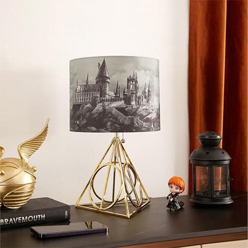 Idea Nuova Harry Potter Figural Table Lamp – 16" Tall Gold Wire Base with Printed Hogwarts Shade, Decorative Kids Desk or Nightstand Lamp for Bedroom, Playroom, or Study Area thumbnail 5