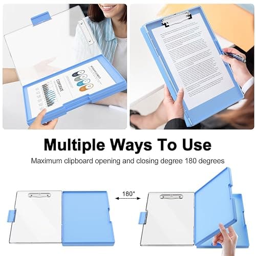 Piasoenc Clipboard with Storage, 8.5 x 11 Clip Boards with 2 Storage Case and A4 Paper Folder, Clear Dry Erase Top Panel, Heavy Duty Plastic, Folio & Side Opening, for Nurses, Teacher, Lawers, Blue thumbnail 4
