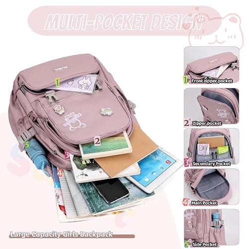 LANSHIYA School Bags for Girls,Elementary Middle School Students Bookbag, Kids Backpack with Pendent&Pins Outdoor Backpacks for Girls thumbnail 3