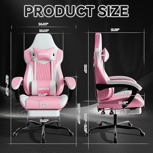WOTSTA Gaming Chair with Footrest, High Back Gaming Chairs PVC Leather Ergonomic Gamer Chair with Adjustable Headrest Lumbar Support Racing Style Video Gaming Chair for Office/Home (Pink) thumbnail 3