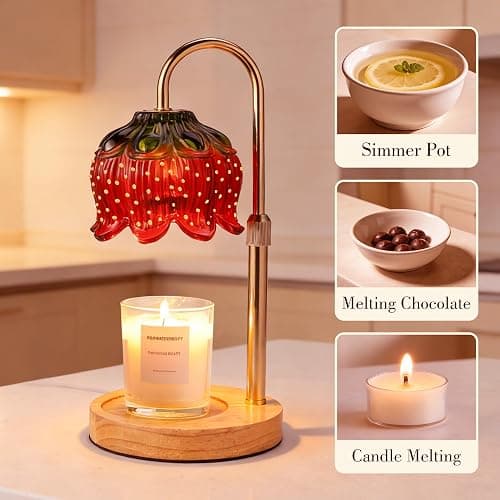 Strawberry Candle Warmer Lamp with Timer - Adjustable Height with Dimmable Warmer Lamp for All Candle Jars - Cute Strawberry Decor Gifts for Birthday Valentine Day for Women - Aesthetic Room Decor thumbnail 6