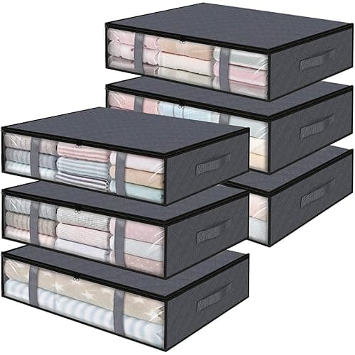 StorageRight Storage Bins Clothes Storage, Foldable Blanket Storage Bags, Under Bed Storage Containers for Organizing, Clothing, Bedroom, Comforter, Closet, Dorm, Quilts, Organizer, 6-Pack Grey - 6 - Gray