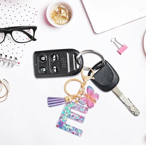 LECTNORE Key Ring Personalised Keyring, Key Rings Women Cute Keychain Personalised Keychain Bag Key Ring Sister Birthday Gifts Alphabet Keychain With Butterfly thumbnail 2