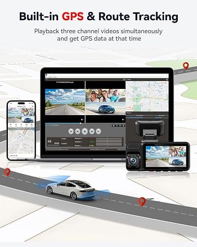 REDTIGER F17 4K 3 Channel Dash Cam, 5GHz WiFi Built-in GPS with 64GB Card, 2160P+1080P+1080P Front and Rear Inside, Triple Car Camera with 3 Inch Screen, IR Night Vision, G Sensor, WDR, Parking Mode thumbnail 5