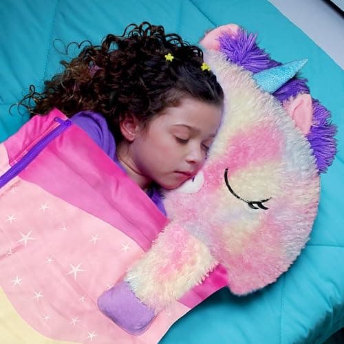 Happy Nappers 2-in-1 Pillow & Sleepy Sack Dreamy the Unicorn 54x20 Medium | Plush animal opens into a cozy sleeping bag for kids age 3+. 54 x 20 inch soft play character for travel and sleepovers thumbnail 8