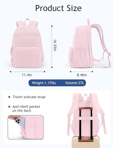 Uselike Travel Backpack for Women, 15.6 Inch Laptop Backpack, Quilted College Bookbag, Cute Work Backpacks, Water Resistant thumbnail 4