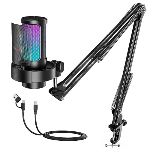 FIFINE USB Gaming Microphone Kit, PC Streaming Mic with RGB Lights, Mute, Gain Knob, Metal Boom Arm for Recording Podcast, Condenser Computer Microphone Set Compatible with PS4/PS5-AmpliGame A8T - Image 1