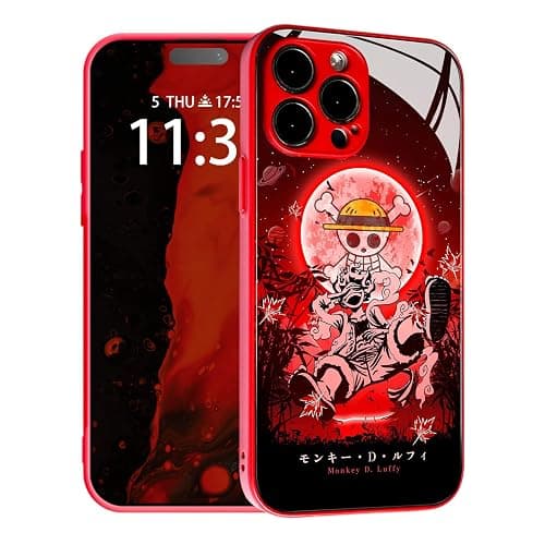 HEMINJYJEF Japanese Anime Anti-Drop Color Soft Silicone Protective Shell Manga Pattern Tempered Glass Covers Multicolor Phone Cases (Metal Red, Luffy Gear 5 Nika,for iPhone 11) - Image 1