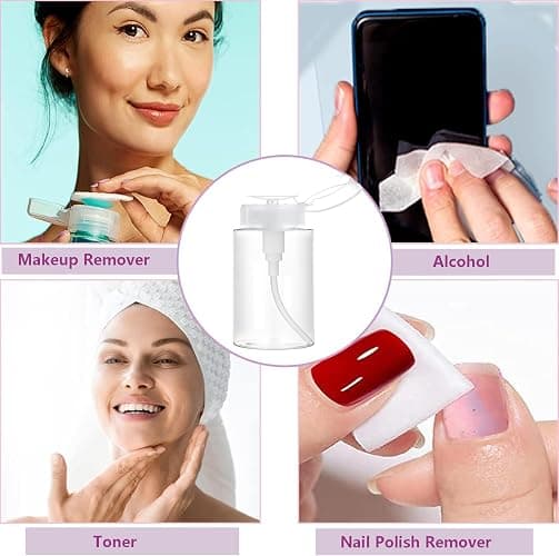 Push Down Pump Dispenser, 3.4oz Clear Pump Bottles with Alcohol, Acetone, Nail Polish Remover, Makeup Remover, Toner Stickers Empty Push Top Container for Liquid (100ml-2Pack) thumbnail 6