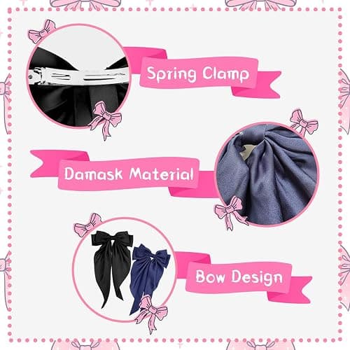 Bow Hair Clip, Hair Bows for Women Big Bowknot Hairpin French Hair Clips with Long Ribbon Solid Color Barrette Clips for Women Girls(Black+navy blue) thumbnail 3