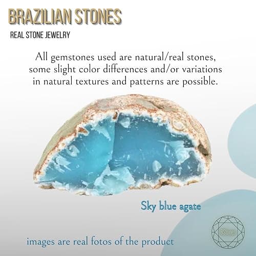 BStones - Brazilian Designed Gold Plated Earrings and Necklace with natural gemstone - Comfy Hypoallergenic Statement Jewelry set for Women 0.7 inch (1,8 cm) Made in Brazil thumbnail 7