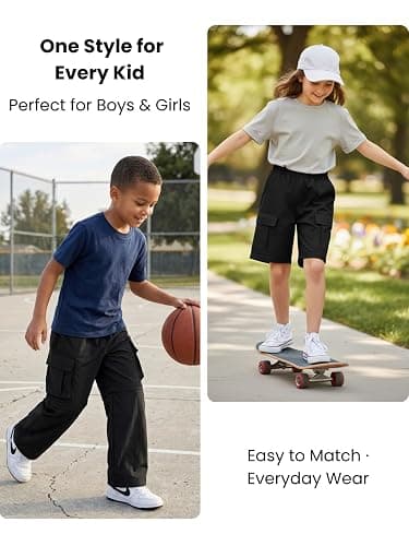 Kids Lightweight Convertible Zip-Off Cargo Pants for Girls and Boys | Water-resistant fabric, 4-pocket storage, elastic waist, adjustable cuffs for school, hiking, camping and travel thumbnail 3