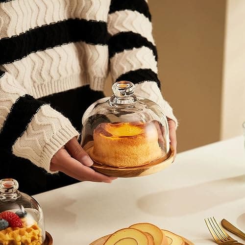 MKLZ Butter Dish with Lid, 6 inch Clear Glass Domed Cheese Dish with Handle, Large Round Butter Tray with Cover, Cute Dessert Serving Bowl for Table, Kitchen Countertop, Refrigerator thumbnail 2