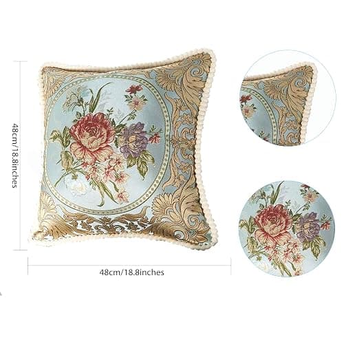 SZHELEJIAM Pillow Covers Set of 2, Jacquard Vintage Embroidered Pillow Cover, Soft Comfortable to the Touch Sofa Decorative Cushion Cover for Living Room, Bedroom, Balcony 18.8x18.8 Inch Blue thumbnail 3