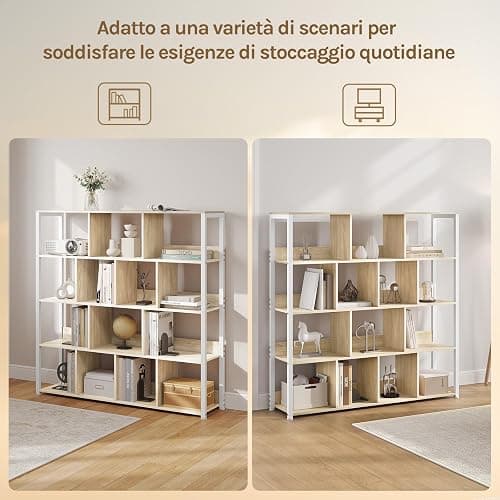 eSituro Scaffale per Libri, Scaffale con 14 Cubi in 4 Livelli, Unità di Stoccaggio Moderna per Soggiorno/Camera da Letto/Ufficio, Legno Ingegnerizzato, Effetto Rovere Chiaro+Bianco, 120x30x120cm thumbnail 7