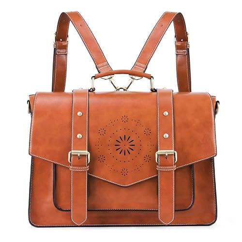 ECOSUSI Backpack for Women Briefcase Messenger Laptop Bag Vegan Leather Satchel Work Bags Fits 15.6 inch Laptops, Brown - Image 1