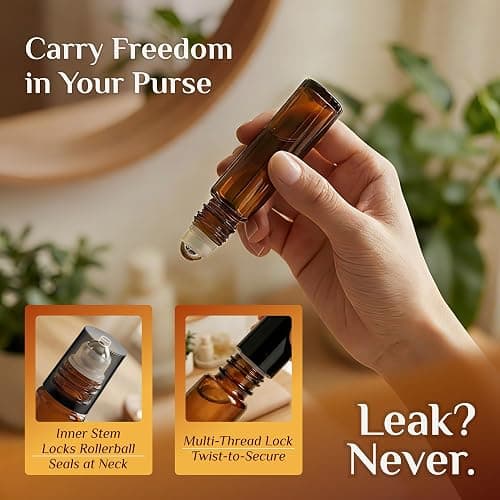 PrettyCare 12-Pack Roller Ball Applicator- Amber Glass Roller Bottles for Essential Oil with Stainless Steel Roller Ball - 10 ml Refillable Leak-proof Empty Roll on Bottles with Caps for Perfume thumbnail 7