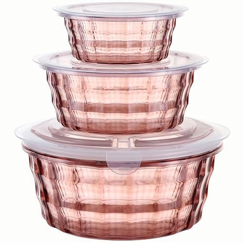 Taiuloo 3-Piece Salad Bowls with Lids, BPA Free Plastic Meal Prep Containers To Go for Lunch, Kitchen Food Storage & Serving Bowls for Salad, Snack, Fruit, Veggie, Pink - Image 1