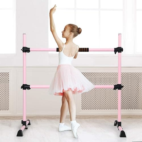 GOFLAME Ballet Barre Portable Double, 4FT Freestanding Ballet Barre Adjustable, Heavy Duty Dancing Stretching Ballet Bar for Home, Dance Barre, Fitness Ballet Bar (Pink) thumbnail 2