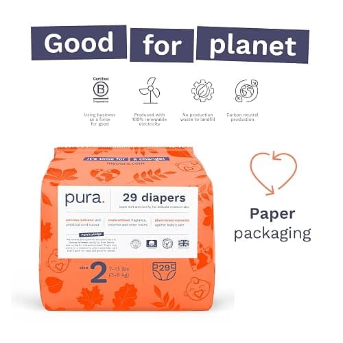 Pura Hypoallergenic Diapers, Size 2 (7-13 lbs) Totally Chlorine Free, Wetness Indicator, Suitable for Sensitive Skin, Soft Organic Cotton, Overnight, 3 Packs of 29 (87 Baby Diapers) thumbnail 4