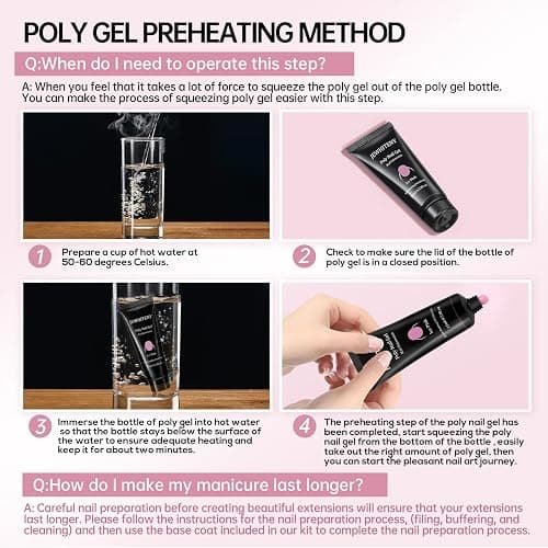 JEWHITENY Poly Extension Gel Nail Kit 14 PCS Poly Gel Kit with Slip Solution and Mini Lamp Nail Art Design Beginner thumbnail 8