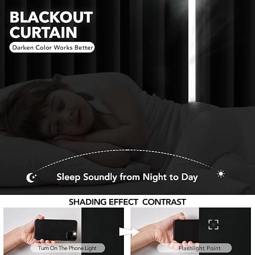 Deconovo Blackout Curtains for Living Room, Room Darkening Curtain Panel for Bedroom, Thermal Insulated Window Curtain, 1 Panel, Black, 52 W x 84 L Inch Long Curtain thumbnail 4