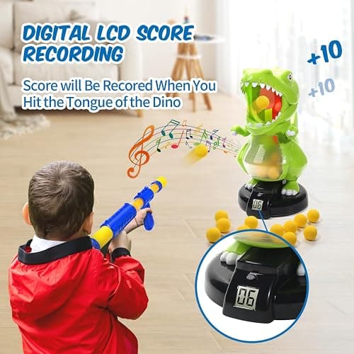 EagleStone Dinosaur Shooting Toys for Boys 5 6 7 8 9 Years Old, Electronic Kids Target Games w/ Air Pump Gun, LCD Score Record, Sound, 24 Foam Balls, Birthday Party Favor,Christmas Gifts for Toddlers thumbnail 3