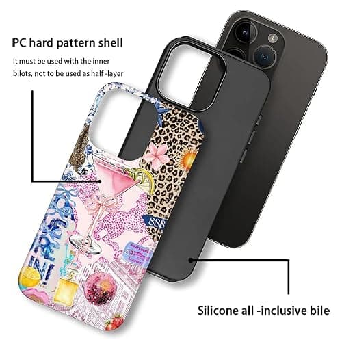 Compatible with iPhone 16 Pro Case - Dual-Layer Protection, Hard Shell with Silicone Interior,Slim Scratch Resistant Shockproof for Woman Men - Leopard Print Wine Glass Collage thumbnail 2