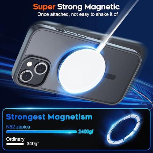 zapica Magnetic for iPhone 15 Case & iPhone 14 Case, [Compatible with MagSafe] [Military Grade Drop Protection] Translucent Matte Shockproof Anti-Scratch Phone Cover, Black thumbnail 3