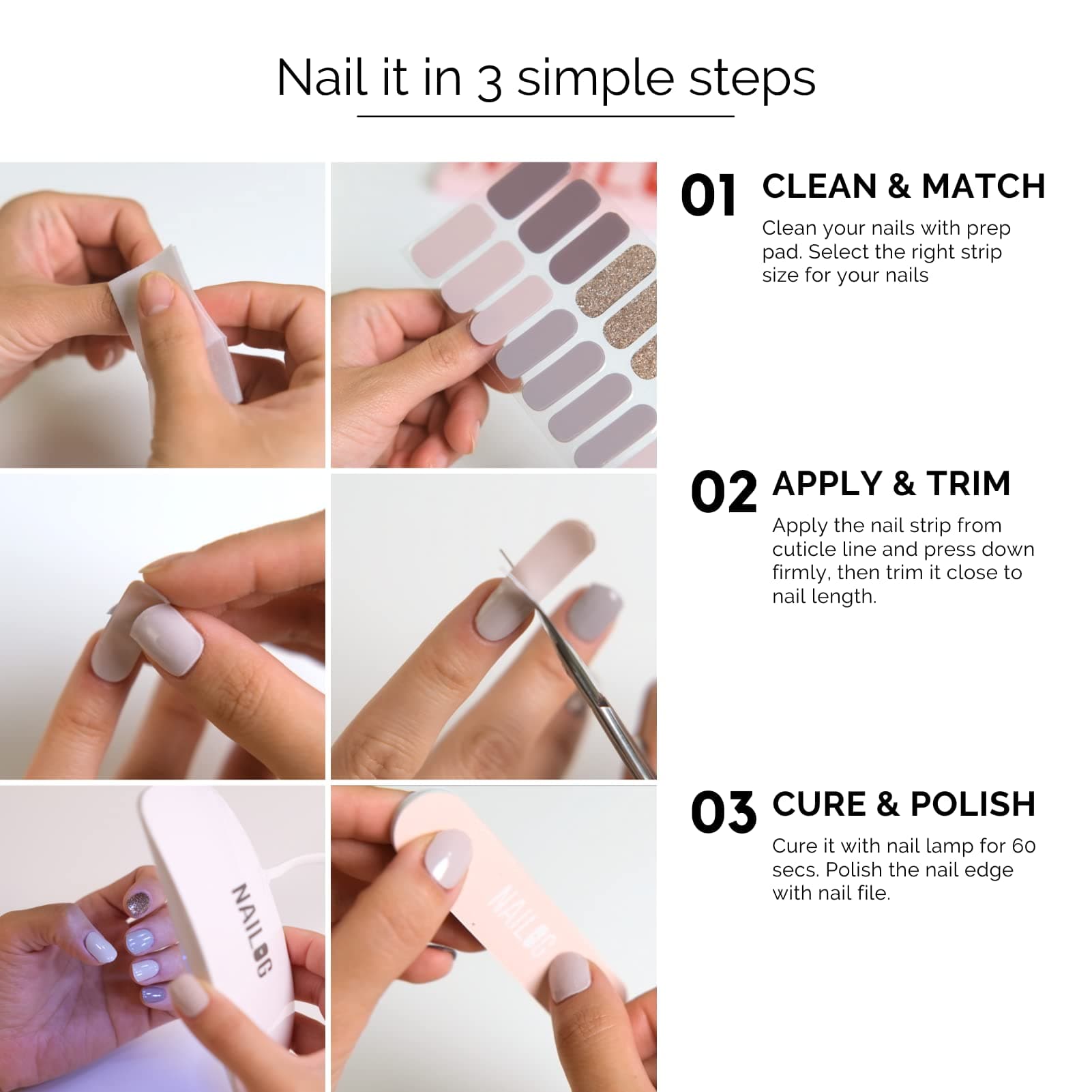 NAILOG Semi Cured Gel Nail Strips, 34 pcs Salon-Quality Nail Stickers, Long Lasting Nail Wraps for Women with Soft Gel Finish | Blue Gradient thumbnail 3
