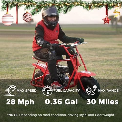 FRP Mini Dirt Bike GMB100, 99 CC Gas Powered Mini Bike 4 Stroke 3HP, Off Road for Kids and Adult, Trail Bike Up to 28 Mph, Weight Support Up to 220 LBS (RED) thumbnail 7