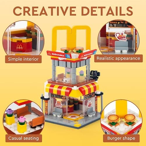 HIGH GODO City Street View Burger Shop Building Set, MOC Creative Model Set Creative Model DIY Toys, Unique Home Decor, Ideas Birthday Holidays Toy Gift Kids Age 8+ (244PCS) thumbnail 4