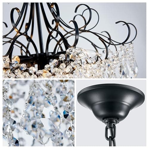 WUZUPS Crystal Chandelier 10-Light Pendant Ceiling Light Modern Lighting Fixture for Dining Room Hallway Bedroom Kitchen Bathroom, H 27.6" x W 22.8", E12 Base, Black thumbnail 5