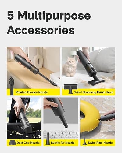 HOTO Handheld Car Vacuum Cleaner Cordless, 4-in-1 Portable Mini Vacuum with 20000Pa Strong Suction, Electric Compressed Air Duster Blower for Car, Desk, Computer, Keyboard, Home, Office Cleaning thumbnail 4