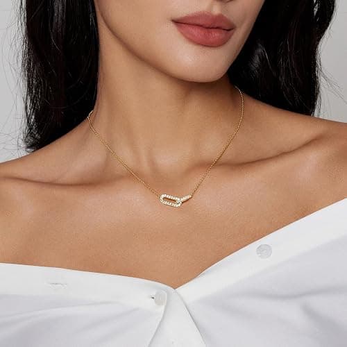 HERIER Diamond Pendant Necklace for Women, Dainty Gold Necklace 18k Gold Plated Paperclip Choker Necklaces Cute Open Oval Necklaces Simple Gold Necklace Jewelry Gifts for Women Trendy thumbnail 2