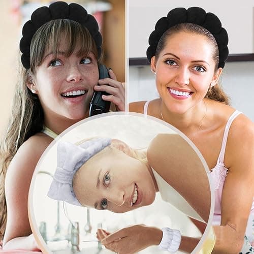 Araluky 6 Pcs Puffy Terry Cloth Headbands and Wristbands for Skincare, Makeup Removal, and Shower thumbnail 5