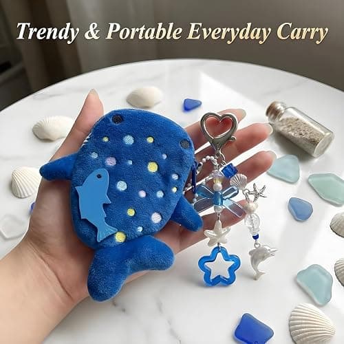 cioatu Coin Purse Keychain,Soft Zipper Coin Purse Change Purse,Handmade Purse Bag Charm Gift for Women (Dark Blue) thumbnail 4