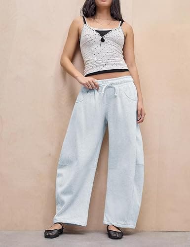 HeSaYep Women's Barrel Leg Ankle Sweatpants Drawstring Wide Leg Lounge Pants Baggy Casual Cotton Sweat Pants with Pockets thumbnail 6