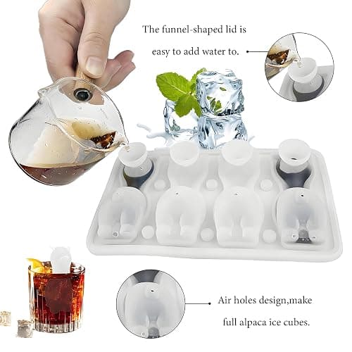3D Alpaca Ice Cube Mold, 4 Hole Fun Shapes Large Daarcin Ice Cube Tray for Whiskey,Cocktail,Bourbon, Cute Novelty Animal Gifts for Women, BPA Free (Black) thumbnail 5