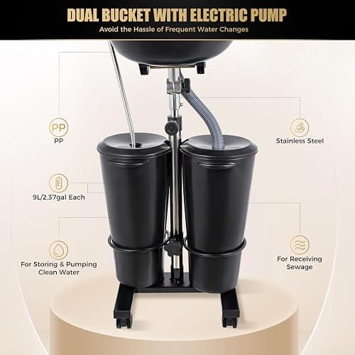 Portable Shampoo Bowl with Electric Pump and 2 Buckets, Hair Washing Station for Home & Barber Use, Mobile Hair Washing Sink, Height Adjustable, Black thumbnail 3