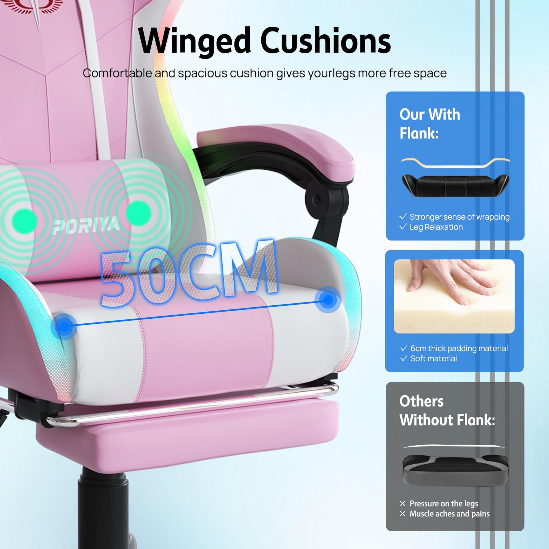 Gaming Chair with Adjustable Backrest, Ergonomic Executive Office Chair, Height Adjustable Racing Chair Maximum Gaming Experience (Pink Massage&LED) thumbnail 4