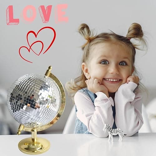 MFGDISCO Disco Ball Globe Home Decor Statues Classic Tabletop Art Sculpture Gold Discoball Unique Western Modern Decorative Aesthetic Sculptures, 6.5" x 6" x 9",Bright Gold thumbnail 3