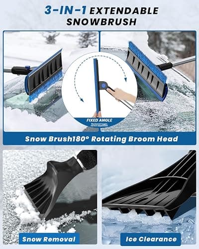 helloleiboo 2025 Extra Long 55.7" Ice Scrapers for Car Windshield Multi-Functional Detachable Car Ice Scraper with Foam Grip and 270° Pivoting Brush Head Snow Brush for SUV Truck Auto (Blue) thumbnail 3
