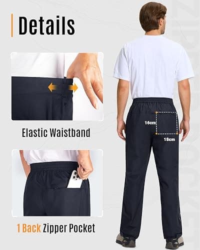 33,000ft Men's Rain Pants Full Zip Waterproof Pants Breathable Rain Over Trousers for Outdoor Hiking Golf Work thumbnail 5