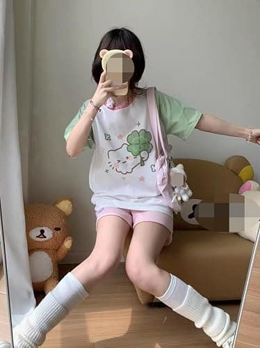 Pokn Y2k Kawaii Shirts for Women Cartoon Graphic Cute Cat Tees Off Shoulder Cutecore Shirts Harajuku Fashion Top thumbnail 5