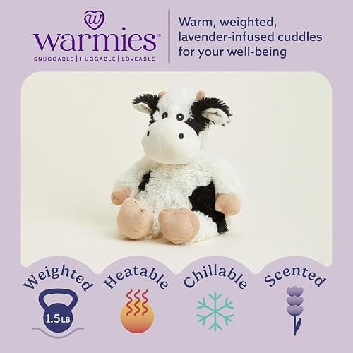 warmies Microwavable & Weighted Stuffed Animals, Black & White Cow - Heated Stuffed Animal Plushie for Warmth & Comfort - Cute Soft Plush Toys for Boys, Girls, Babies & Toddlers thumbnail 2