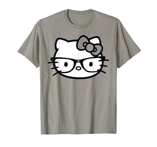 Hello Kitty Black and White Nerd Glasses Short Sleeve T-Shirt - Girls - Red Heather - Large - Image 1